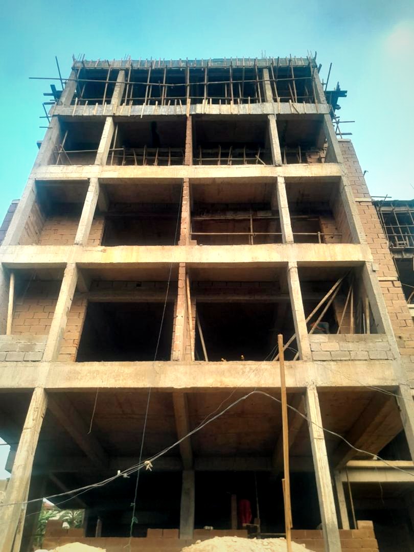 Facade of the G+4 Dhahabu apartment building in Kigali